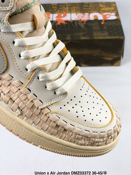 Union x Air Jordan 1 High OG Woven 高幫 聯名米白灰拼接休閒鞋 2023全新男女款