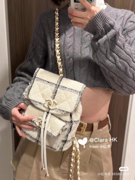 chanel包包 香奈兒2022新款手提包 DS012401新款毛呢後背包雙肩包