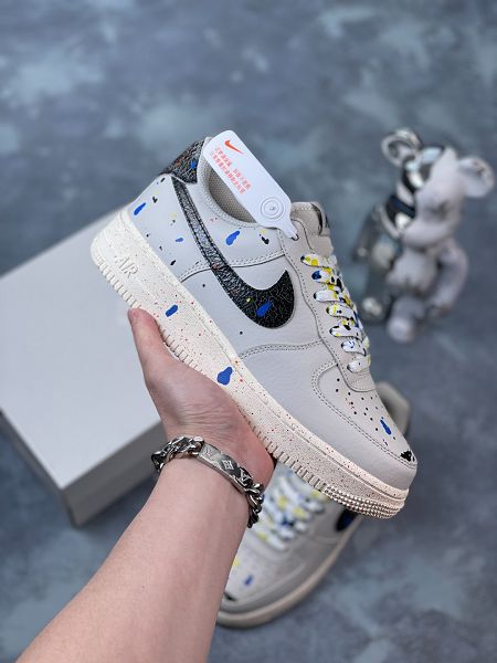 Nike Air Force 1 07 2023新款 男女款白彩虹潑墨全掌內置蜂窩氣墊