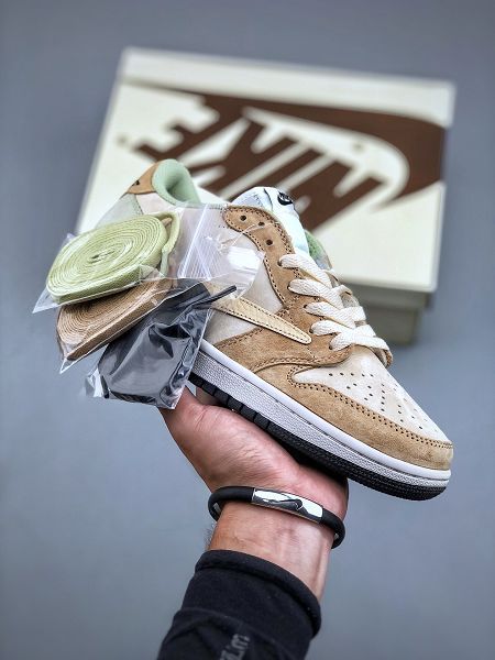 Travis Scott × Jordan Air Jordan 1 Low 系列 2023全新男女款 米黃綠色休閒鞋