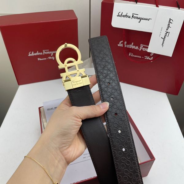 salvatore ferragamo皮帶 菲拉格慕2022新款 HF032902頭層牛皮壓小花紋時尚腰帶