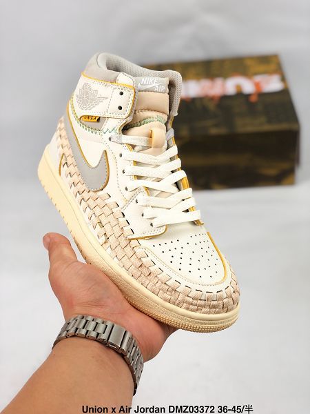 Union x Air Jordan 1 High OG Woven 高幫 聯名米白灰拼接休閒鞋 2023全新男女款