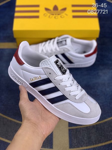 Adidas GUCCI 2022新款 復古學院風三條槓真皮男女款駕車帆布鞋