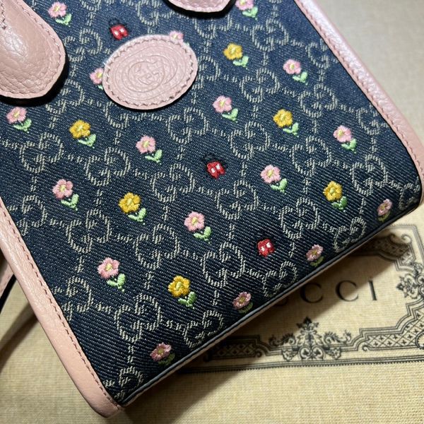 gucci包包 古馳2023新款手提包 DS671623牛仔刺繡單肩斜挎包