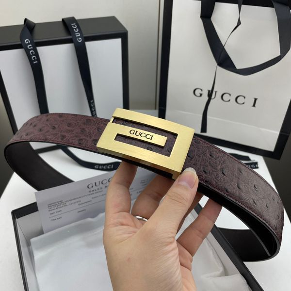 gucci皮帶 古馳2022新款皮帶 HF032904頭層牛皮鴕鳥紋百搭腰帶