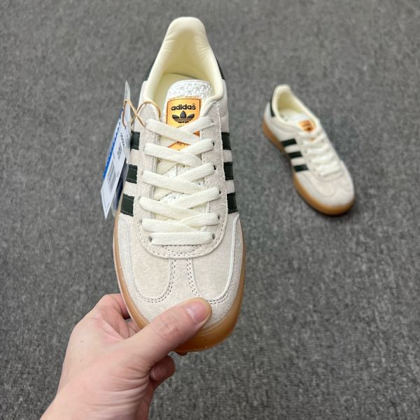 Adidas originals Gazelle Indoor 2024最新低幫米白綠色 T頭鞋防滑耐磨輕便低邦板鞋男女同款