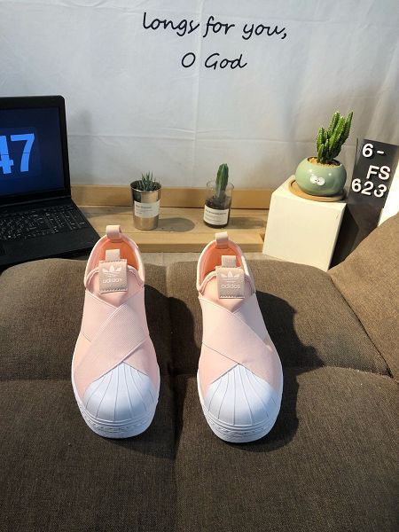 Adidas SUPERSTAR SLIP ON W S 貝殼頭十字交叉綁帶 白山聯名款女鞋 粉色