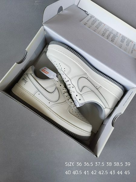 Stussy x Nike Air Force 1 Low 聯名 米白炫彩反光低幫2024全新男女款休閒板鞋