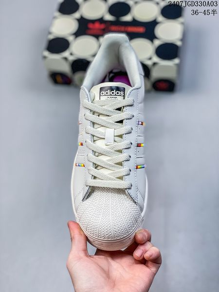 Adidas三葉草 Originals Superstar SailGreenLace 2024最新情侶款貝殼頭系列低幫經典百搭休閒運動板鞋