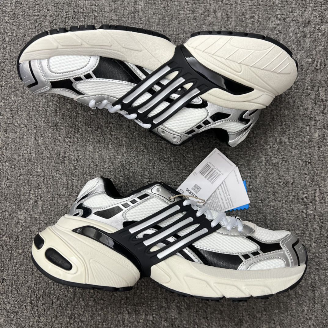 Adidas XLG Runner Deluxe 2024新款情侶鞋 低幫銀黑色厚底增高老爹風復古緩震休閒運動慢跑鞋